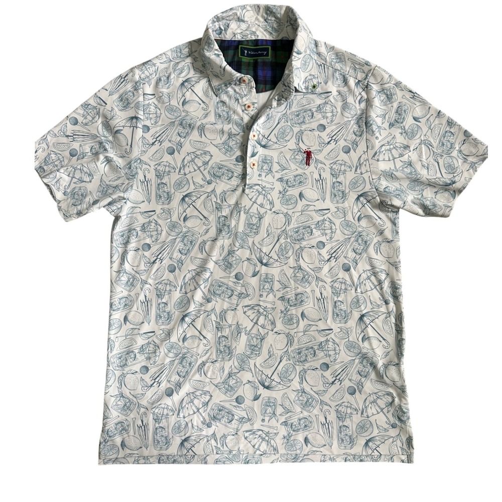 William Murray Golf Mens Small White Transfusion Cocktail Print Performance Polo